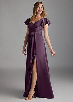 Azazie Omari Robes de demoiselle d'honneur Robe Trapèze en Satin extensible Prune image5
