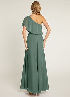 Azazie Lizzy Bridesmaid Dresses Sea Moss A-Line One Shoulder Chiffon Dress image2