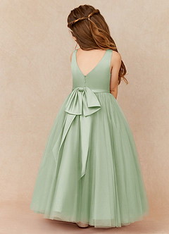 Azazie Marybell Flower Girl Dresses Dusty Sage A-Line Bow Tulle Dress image2