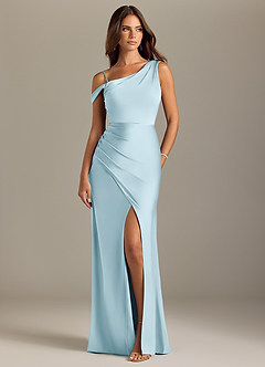 Azazie Madelyn Bridesmaid Dresses Sky Blue Mermaid Off the Shoulder Stretch Satin Convertible Dress image8