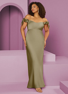 Barbie ♥ Azazie Bridesmaid Dresses Moss Green Sheath Off the Shoulder Stretch Satin Convertible Dress image8