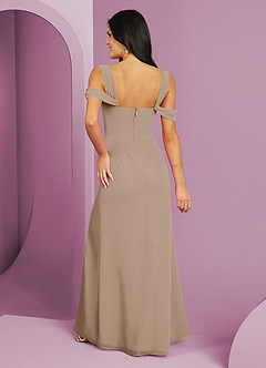 Barbie ♥ Azazie Bridesmaid Dresses Taupe A-Line Off the Shoulder Chiffon Dress image5