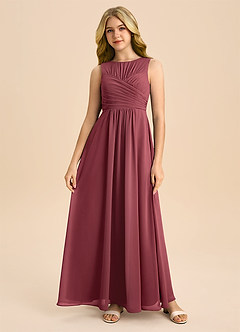 Azazie Skyla Junior A-Linie Plissee Chiffon Kleid Merlot image3