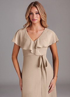 Azazie Lainey Bridesmaid Dresses Taupe A-Line with Pockets Chiffon Dress image6