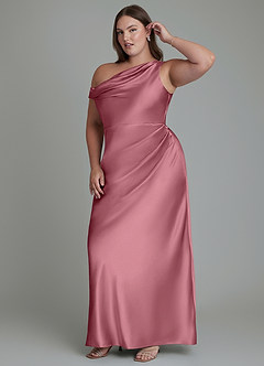 Azazie Emerson Bridesmaid Dresses Desert Rose Mermaid Off the Shoulder Metallic Satin Dress image11