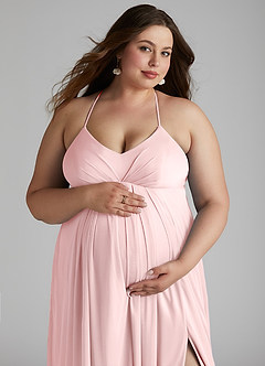 Azazie Annabelle Maternity Bridesmaid Dresses A-Line V-Neck Pleated Mesh Floor-Length Dress image11