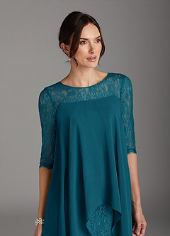 Azazie Flo Mother of the Bride Dresses Ink Blue A-Line Lace Chiffon Dress image2