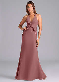 Azazie Valerie Bridesmaid Dresses Desert Rose Mermaid Pleated Chiffon Dress image1