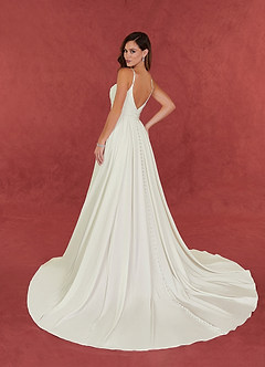 Azazie Caymus Wedding Dresses Cream A-Line Scoop Pleated Crepe back satin Dress image8
