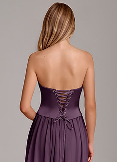 Azazie Cadence Bridesmaid Dresses Plum A-Line Corset Stretch Satin Convertible Dress image6