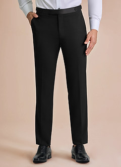 front Classic Negro Pantalones de esmoquin con solapa de pico