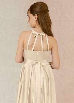 Azazie Arianthe Junior Champagne A-Line with Pockets Matte Satin Dress image7