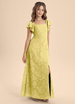 Azazie Bondi Junior Canary A-Line Bow Floral Burnout Dress image5