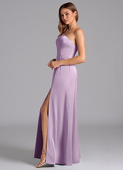 Azazie Trina Bridesmaid Dresses Frosted Lilac A-Line One Shoulder Stretch Satin Dress image5