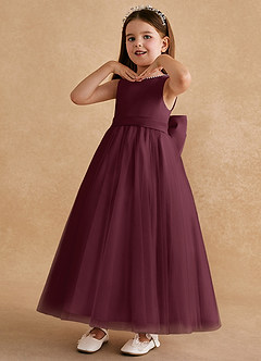 Azazie Cookie vestidos de niña de las flores Vestido de Cabernet de Tul de Corte En A con Lazo image4