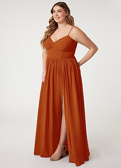 Azazie Zeya Brautjungfernkleider A-Linie V-Hals Gefaltet Chiffon Kleid Paprika image8