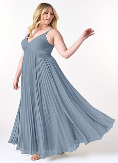Azazie Raychelle Bridesmaid Dresses Dusty Blue A-Line V-Neck Chiffon Dress image9