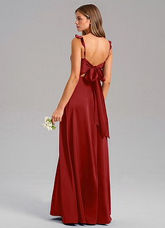Azazie Everett Bridesmaid Dresses Pomegranate A-Line Stretch Satin Dress image6