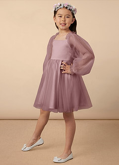 Azazie Aya Flower Girl Dresses Dusty Rose A-Line with Sleeves Tulle Dress image2