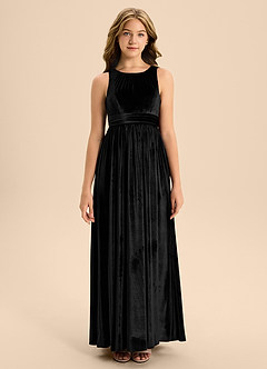 Azazie Jaylah Junior Black A-Line Pleated Velvet Dress image4