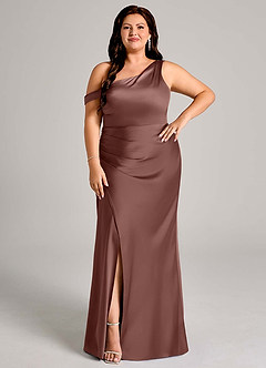 Azazie Madelyn Bridesmaid Dresses Espresso Mermaid One Shoulder Stretch Satin Convertible Dress image9