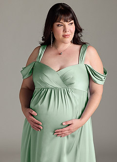 Azazie Rhea vestidos de dama de honor de maternidad Vestido de Corte En A Off The Shoulder Plisado Hasta el suelo Satén Elástico image12
