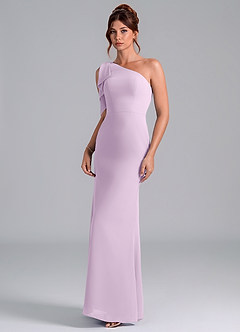 Azazie Rinna Bridesmaid Dresses Frosted Lilac Mermaid One Shoulder Chiffon Dress image3