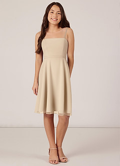 Azazie Kalie Junior Champagne A-Line with Belt Chiffon Dress image1
