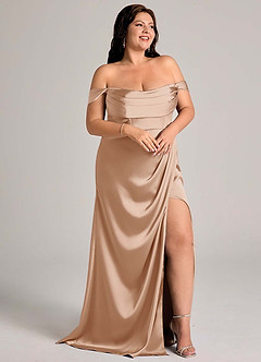 Azazie Johana Vestidos de damas de honor Vestido de Rosa Inglesa de Satén Elástico de Corte Sirena Convertible con Vestidos sin tirantes image13