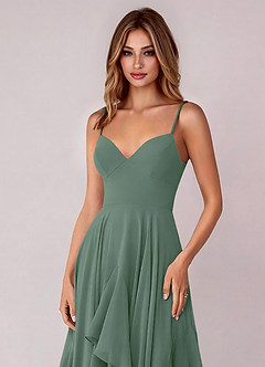 Azazie Zaina Brautjungfernkleider A-Linie Chiffon Kleid Eukalyptus image2