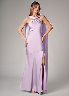 Azazie Kinsley Bridesmaid Dresses Frosted Lilac Mermaid Side Slit Stretch Satin Dress image5