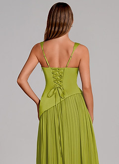 Azazie Stephanie Vestidos de damas de honor Vestido de Hierba De Limón de Satén Elástico de Corte en A con Plisado image2