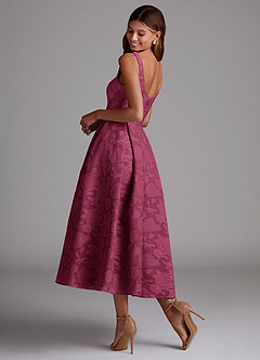 Azazie Amalie Bridesmaid Dresses Mulberry A-Line Pleated Floral Burnout Dress image2