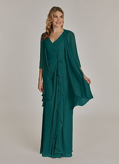 Azazie Manuella Mother of the Bride Dresses Peacock A-Line V-Neck Pleated Chiffon Dress image3