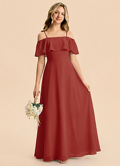 Azazie Maggie Junior Terracotta A-Line Off the Shoulder Chiffon Dress image1