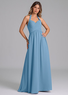 Azazie Darlyn Bridesmaid Dresses Steel Blue A-Line Pleated Chiffon Dress image3