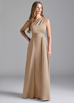 Azazie Dallas Brautjungfernkleider A-Linie One-Shoulder Stretch-Satin Kleid Taupe image3