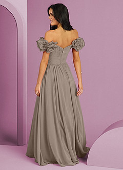 Barbie ♥ Azazie Robes de demoiselle d'honneur Robe Trapèze Convertible en Mousseline de soie Épaule décolletée Taupe image2