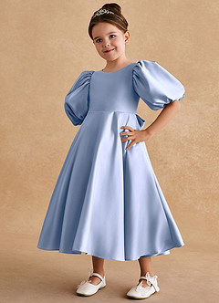 Azazie Sugarplum Abiti da Ragazza di Fiori Abito A-Line in Raso Opaco Con Maniche Ghiaccio image4