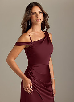 Azazie Madelyn Vestidos de damas de honor Vestido de Cabernet de Satén Elástico de Corte Sirena Convertible con Vestidos sin tirantes image6