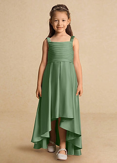 Azazie Kat Flower Girl Dresses Matcha A-Line Pleated Matte Satin Dress image5