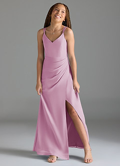 Azazie Leo Junior Candy Pink Mermaid Pleated Chiffon Dress image4