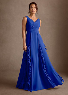 Azazie Darla vestidos de madre de la novia Vestido Azul Real de Gasa de Corte en A con Drapeado image3