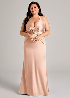 Azazie Valerie Jurken voor bruidsmeisjes Jurk van Stretch Satijn met Zeemeermin Geplooid Rosé Goud image9