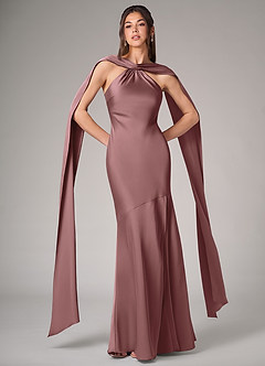 Azazie Kinsley Bridesmaid Dresses Vintage Mauve Mermaid Side Slit Stretch Satin Dress image1