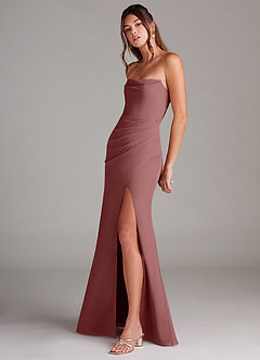 Azazie Leonis Bridesmaid Dresses Desert Rose Sheath Strapless Chiffon Convertible Dress image3
