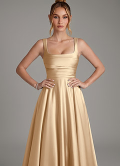 Azazie Azaria Bridesmaid Dresses Champagne A-Line Corset Stretch Satin Dress image6
