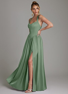 Azazie Francis Vestidos de damas de honor Vestido de Matcha de Satén Elástico de Corte en A con Corsé image5