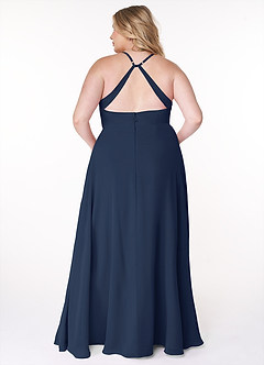 Azazie Davis Robes de demoiselle d'honneur Robe Trapèze en Mousseline de soie Col en V Bleu Marine Foncé image8