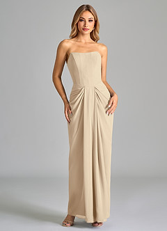 Azazie Anaïs Brautjungfernkleider Etui Schulterfrei Chiffon Kleid Champagner image1